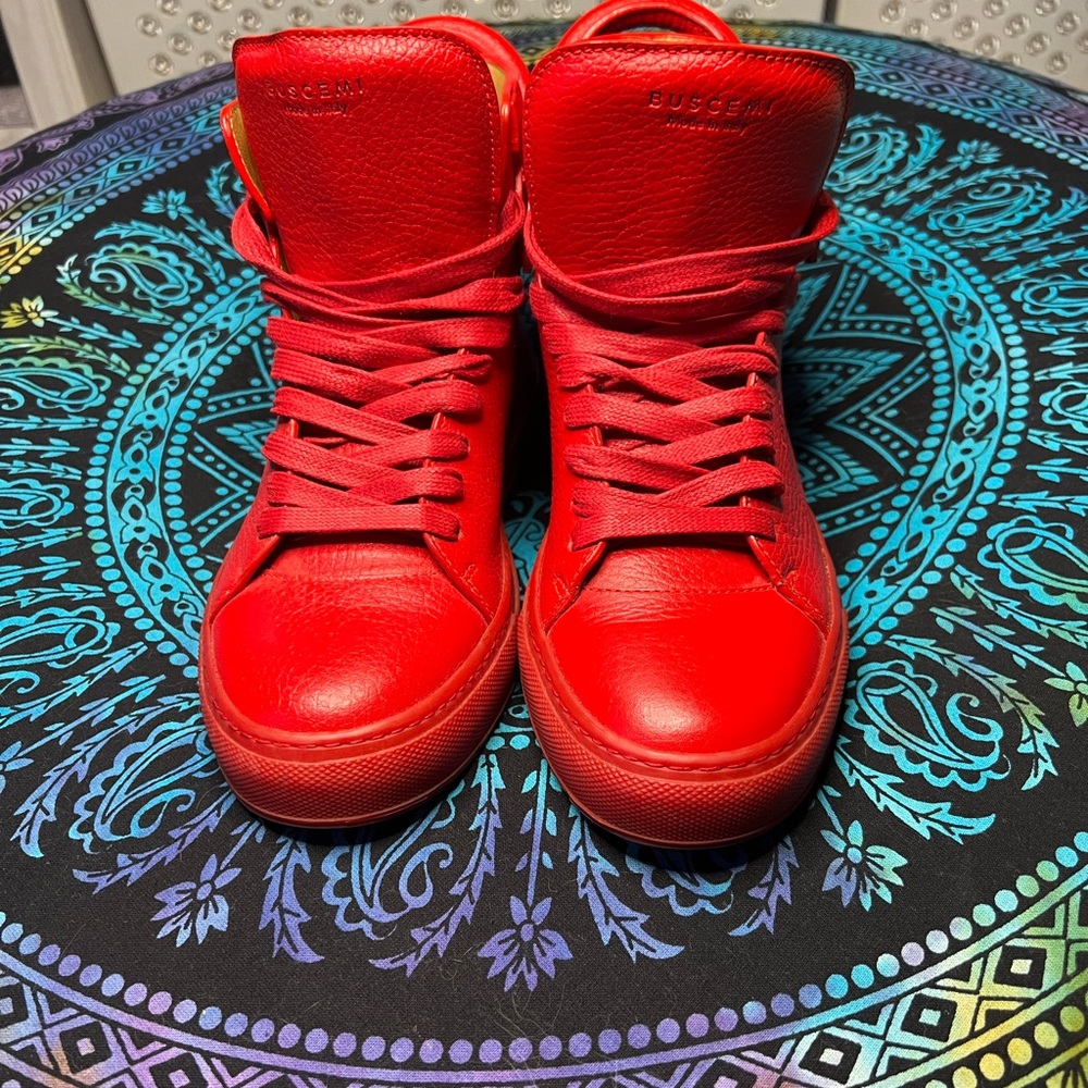 Buscemi 125mm Red Leather High Tops, like new 🤩😍